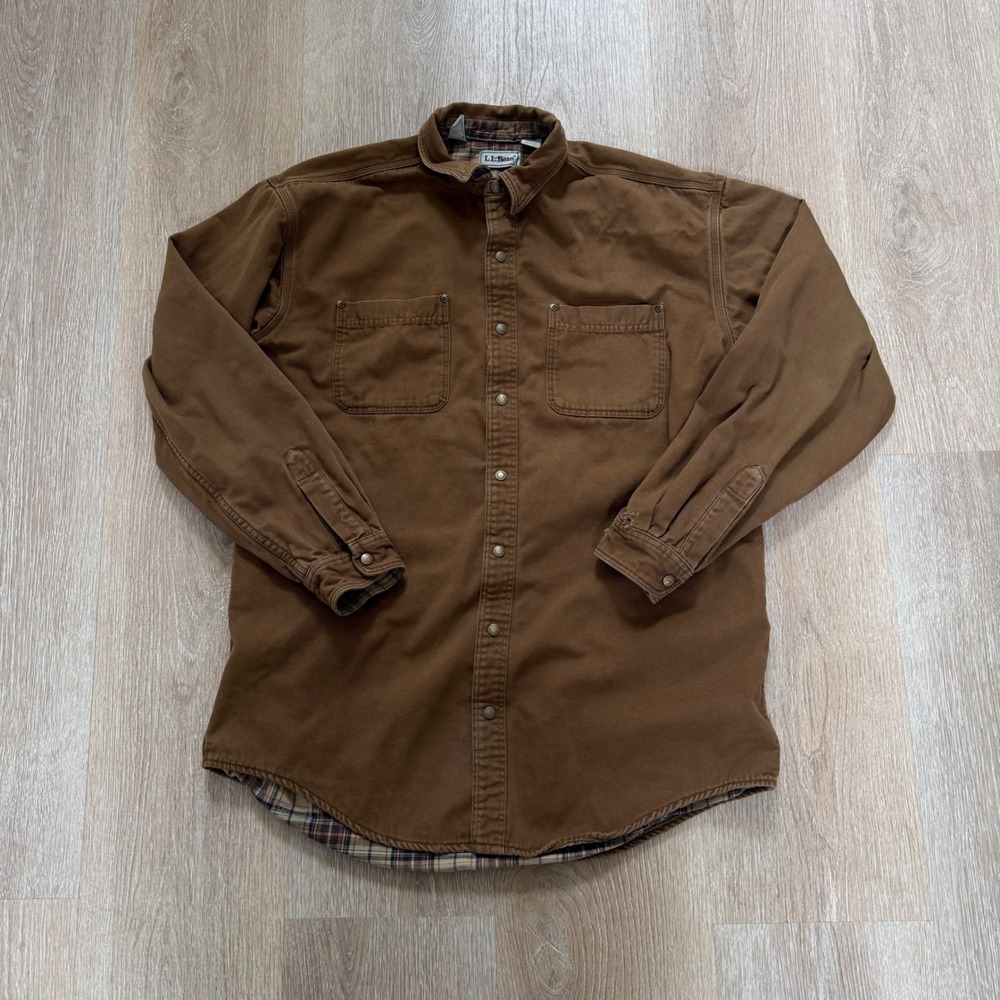 VTG LL Bean Flannel Lined Canvas Field Jacket Mens Large Tall Brown Made‎ in USA